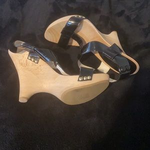 GianFranco FERRE wood wedge. Worn Once. 5 inch heel.  Gorgeous Sandals